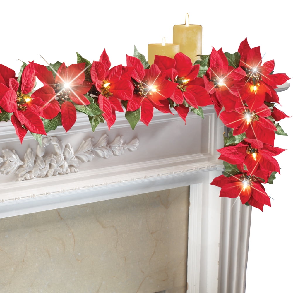 Collections Etc Lighted Christmas Poinsettia Garland RED - Walmart.com