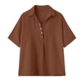 thumbnail image 4 of Conairie Polo Collar T Shirts for Women Half Sleeve Solid Color Single Shirts Loose Fit Casual Tops Coffee L, 4 of 4