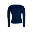 thumbnail image 6 of YYDGH Women's Long Sleeve Shirts Crewneck Ribbed Knitted Slim Fitted Tops Basic Fall Dressy Casual Scoop Neck Blouse Navy Blue XL, 6 of 7