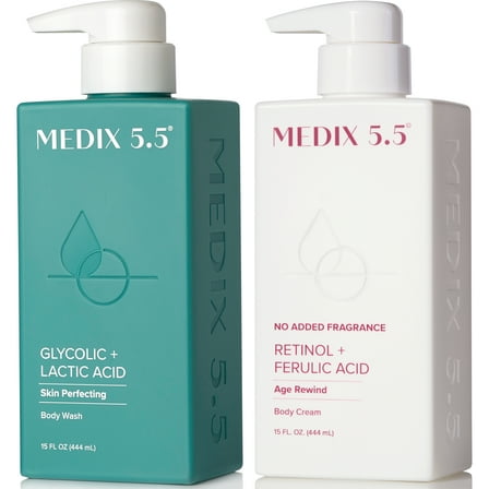 Medix 5.5 Fragrance Free Retinol Body Cream with Glycolic Acid Body Wash. Anti-Aging Skincare Set. Two - 15 fl oz