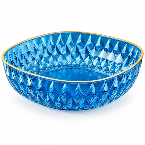 Blue Plastic Serving Bowl with Gold Rim, Decorative Fruit Salad Bowl