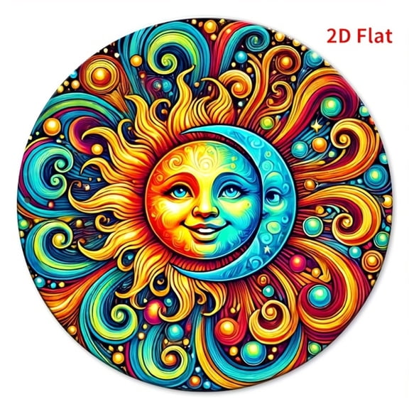 HELLOYOUNG Vibrant Blue Gold Sun Moon Metal Wall Art Celestial Swirling Pattern Elegant Home Decor Golden Accents