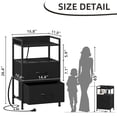 thumbnail image 3 of Eunos Black Small Nightstand with Charging Station, 2 Fabric Drawer Dresser for Bedroom with LED and Handle, 3 of 8