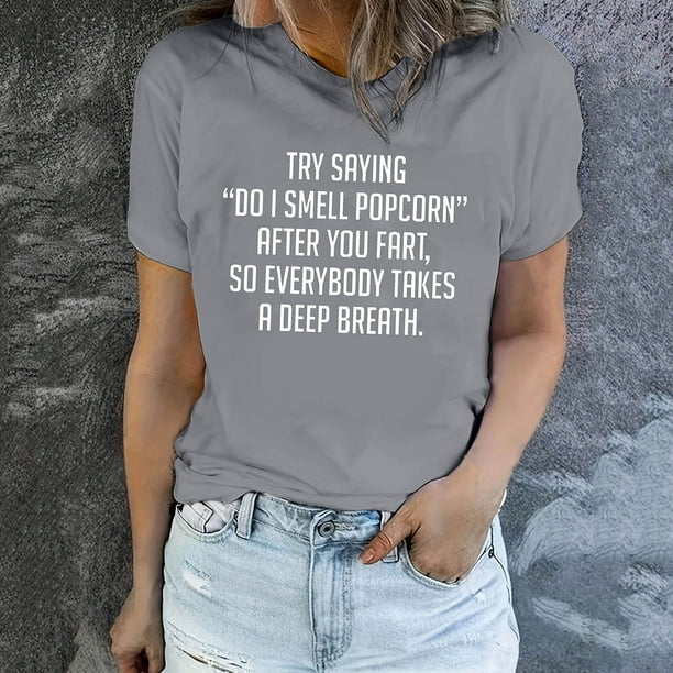 mfyjkho Tops Deportivos Para Mujer, Blusa De Manga Corta Para Mujer Con Estampado De Letras Divertidas Para El Trabajo En Verano Tops Para Hacer Ejercicio Para Mujer L