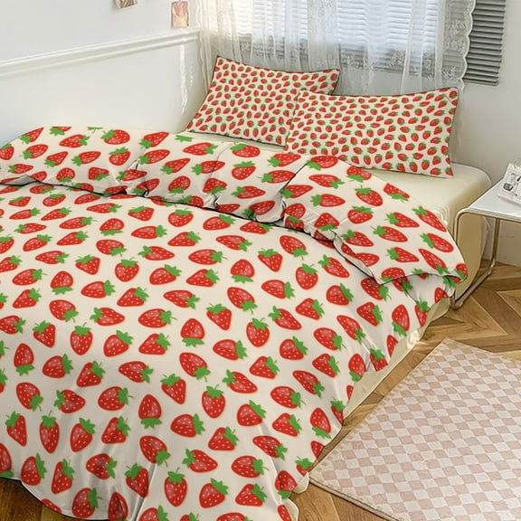 Colorful Strawberries Duvet Cover Set Bedding Set Polyester Quilt Cover for Bedroom Decoration