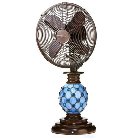 Deco Breeze DBF1075 Mosaic Glass Azure 10" Table Fan