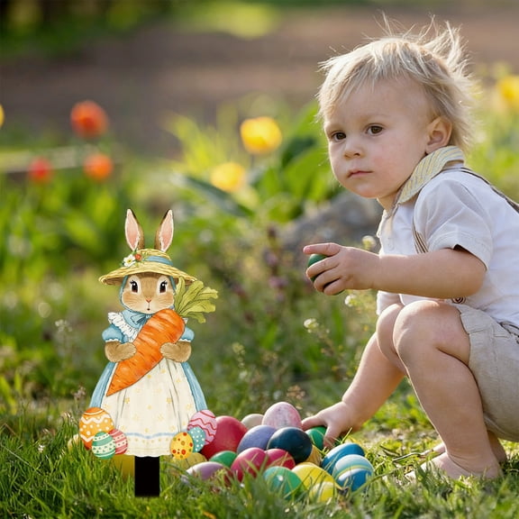 Tuscom 1Pcs Easter Bunny Garden Decor Ground Stake, Colorful PVC Yard Stake for Easter Festival, Spring Home Outdoor Decoration, Lawn Ornaments for Garden Bed Patio, 10 Inch Ground Insertion Decor