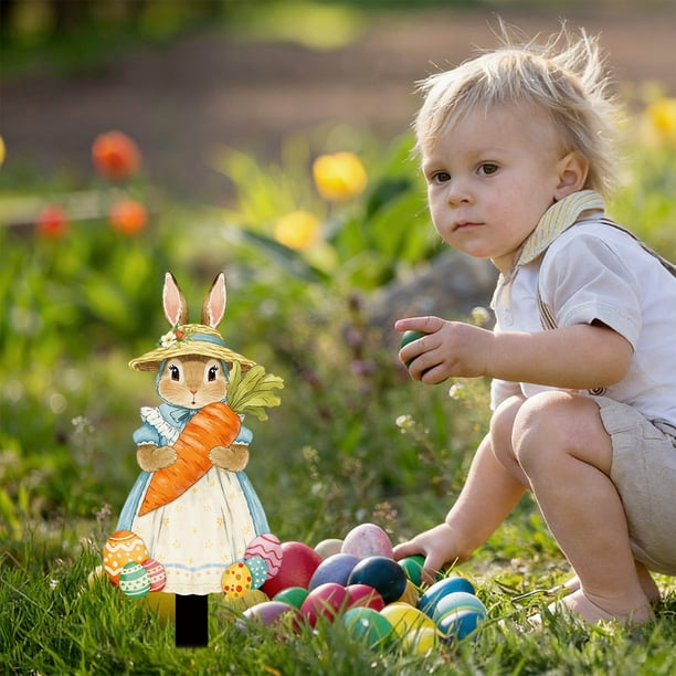 Easter Bunny Garden Stakes Outdoor Decorations, Easter Egg Yard Art Spring Lawn Ornaments, Dwarf Figurines Patio Decor, Holiday Party Supplies, Festive Ground Insertion Decor for Courtyard Festival