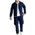 thumbnail image 3 of Juesizh 2 Piece Outfits for Mens Plus Size Lapel Button up Jackets Elastic Waist Cargo Pants Track Suits Trendy Casual Solid Color Outdoor Sweatsuit Set, S-3XL, 3 of 4