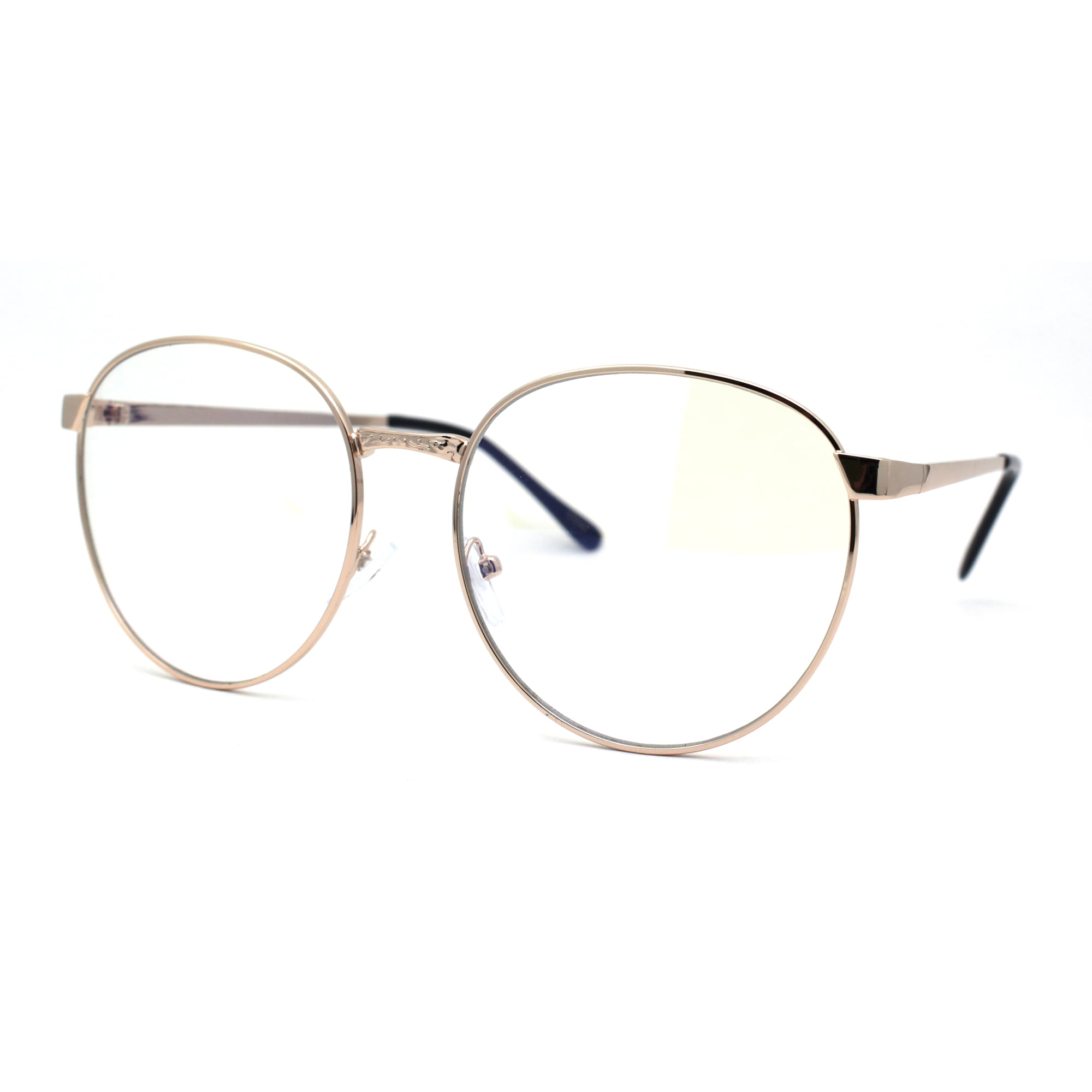 Womens 80s Nerdy School Girl Metal Blue Light Blocking Computer Glasses Gold Black
