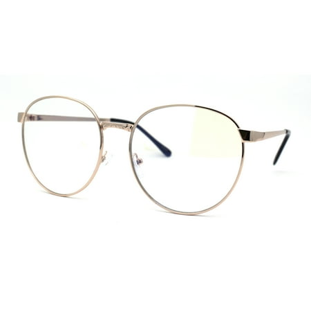 Womens 80s Nerdy School Girl Metal Blue Light Blocking Computer Glasses Gold Black