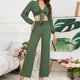 thumbnail image 1 of Puntoco Moda Mujer Sólido V-Cuello Alta Cintura Casual Manga Larga top+Pantalón Conjunto Liquidación Puntoco Puntoco-3184, 1 of 8