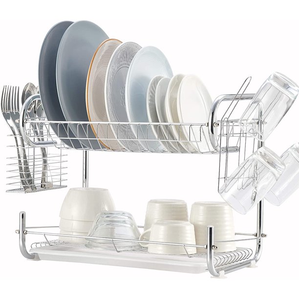 2 Tier Dish Drainer Rack Holder Stainless Steel Kitchen Rack Sink Dish Rack Drain Bowl Rack Dish Rack Kitchen Supplies Storage Rack Walmart Com Walmart Com