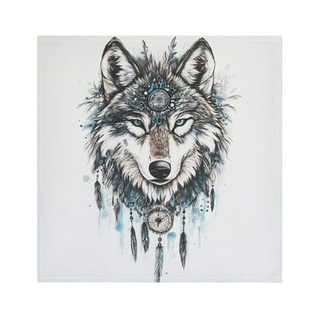 

JSTEL Boho Wolf Head Hand Draw Cloth Napkins Set of 1 20x20 Inch Washable and Reusable Napkin for Decoupage Dinner Party Everyday Use