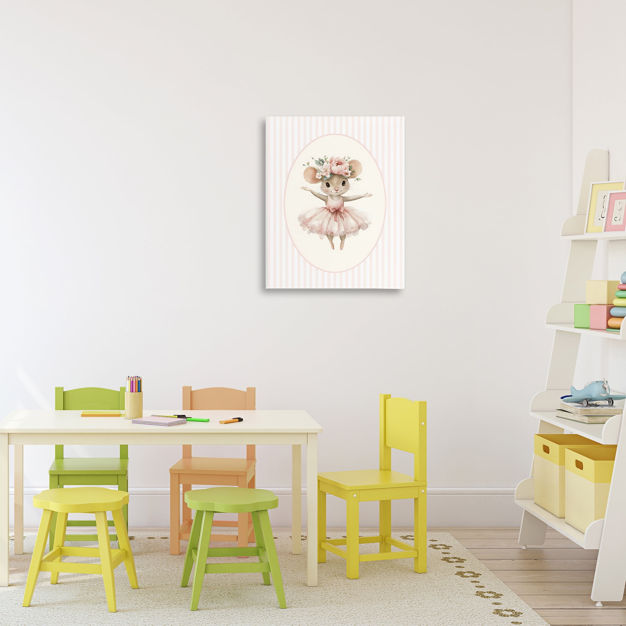 Stupell Industries Nursery Ballerina Mouse Striped Canvas Wall Art, design by LSR Design Studio