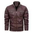 thumbnail image 4 of Maoxin Mens Jacket Men's Fashion Motorcycle Solid Color Zipper Pocket Leather Long Sleeved Jacket Plus Size Leather Jackets for Men Wine M, 4 of 8