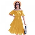 thumbnail image 1 of Robes d'Été pour Femmes à Carreaux Col Bateau Épaules Dénudées Unies Vestidos Volants Ligne A Taille Haute Robe Femme CY01 Jaune TG, 1 of 3