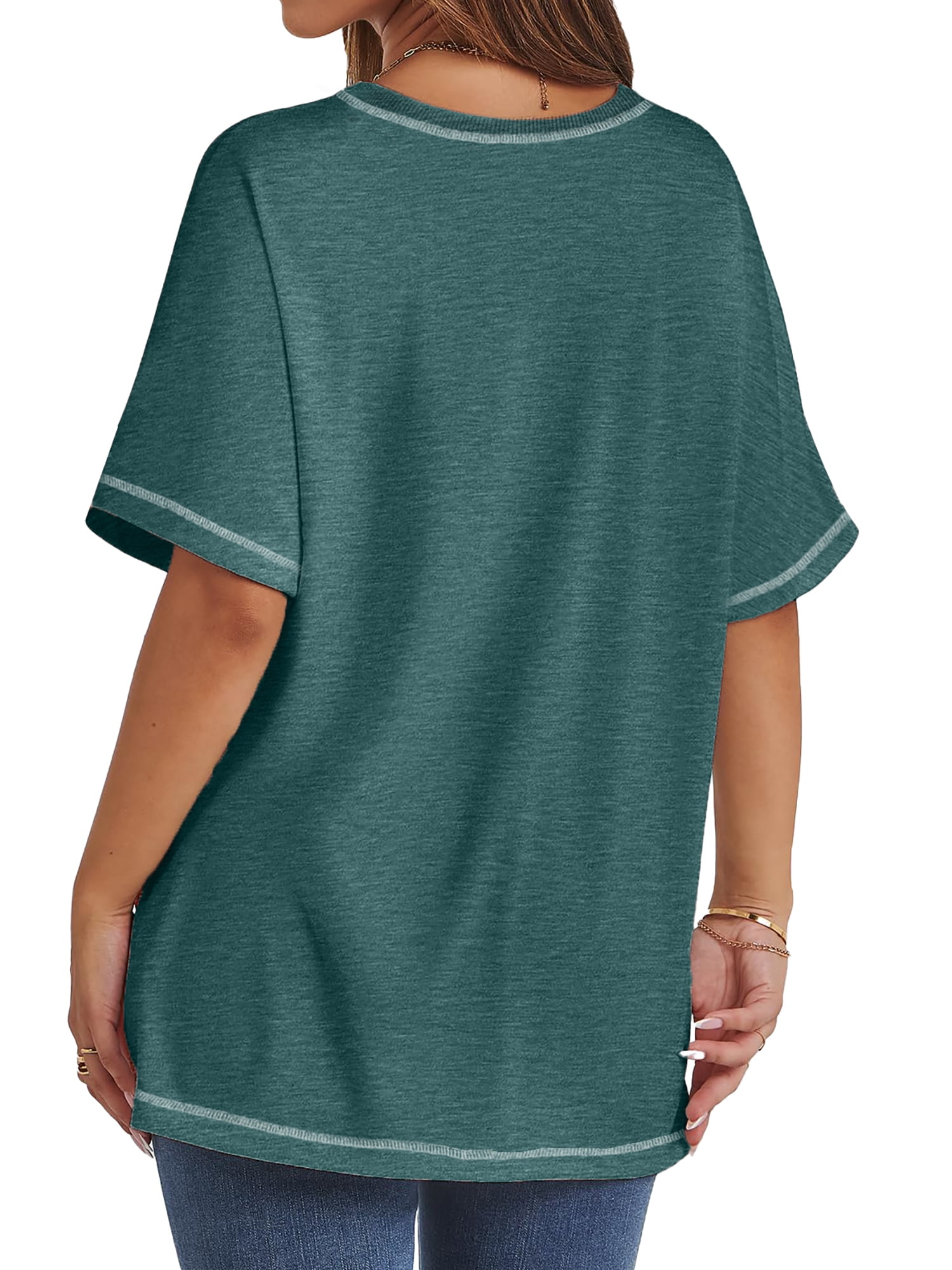 MOSHU Oversized T Shirts for Women Quilting Stitching Womens Plus Size Shirts Classic Trendy Casual Tops