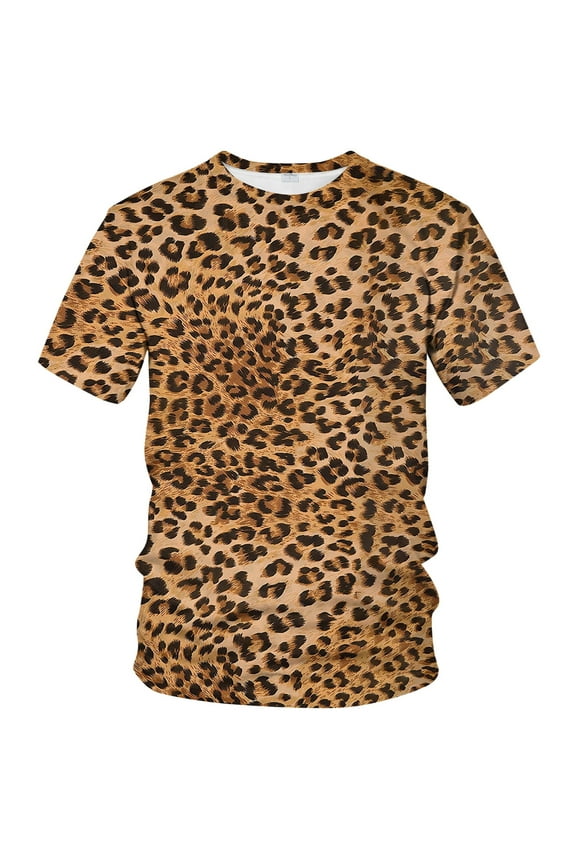 Men's Leopard Print T-Shirt All Over Animal Pattern Wild Style Tee Shirt