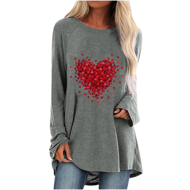Moda Mujer O Cuello Camiseta de manga larga Otoño Día de San Valentín Impresión Blusa suelta Tops Fridja FKASFK2561