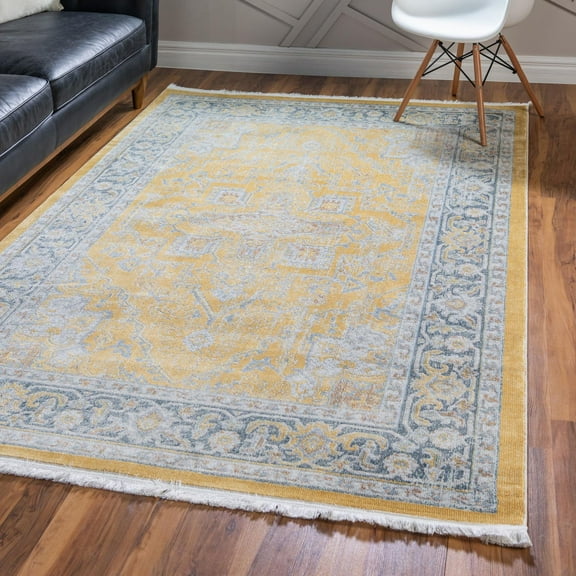 Unique Loom Baracoa Collection Area Rug - Prado (4' 3" x 6' 1" Rectangle Yellow/Ivory)