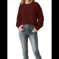 thumbnail image 1 of Suéter A Rayas para Mujer, Jersey de Larga con Cuello Redondo para Otoño, Tops de Punto, Ropa Informal de Gran Tamaño Y2K. Vino Tinto Sólido S, 1 of 9
