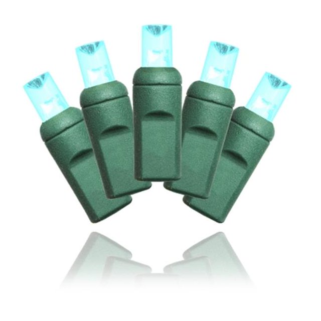 Winterland S-70MMTL-4G 5 mm. Conical Teal LED Light Set With In-Line Rectifer On Green Wire