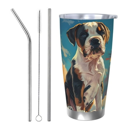 

Gaeub Colorful Sky Puppy Print 20-Ounce Stainless Steel Car Cup Tumblers Cups with Lids and Straw Coffee Cups for Adults Kids Home Car Office School Travel Party-Straw Three-piece Set