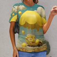 thumbnail image 6 of Yellow Lemon Womens Tops Women's Fashion Casual Short Sleeve Flower Print Round Neck Pullover Top Blouse, 6 of 6