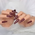 thumbnail image 4 of Uñas postizas Apuakthei Salon Ultra Long Coffin Ballerina Display C Curvadas Uñas postizas Borgoña Rojo oscuro Sin pegamento Color sólido Uñas artificiales pintadas a presión, 4 of 6