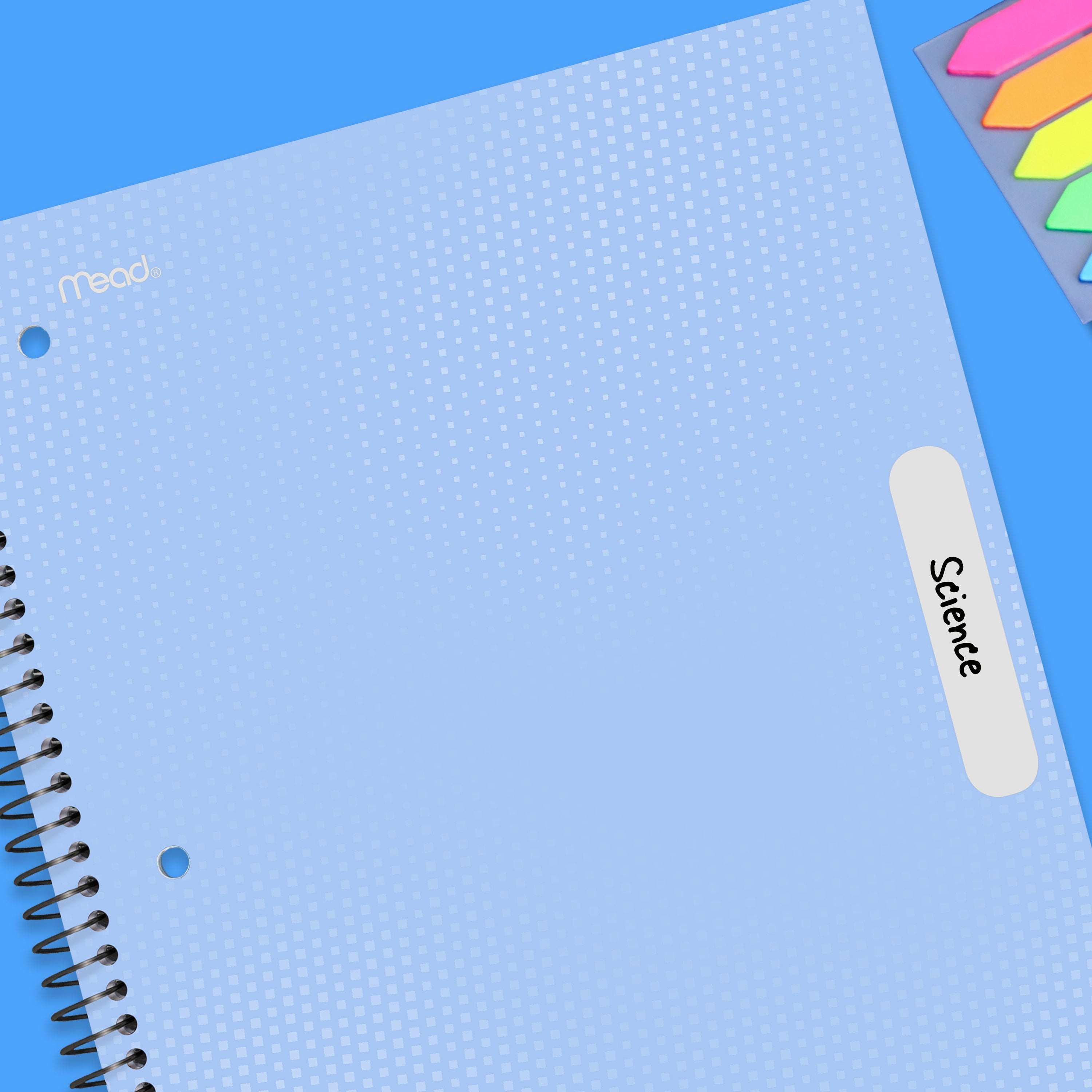 Mead 3 Subject College Ruled Notebook, 8.5" x 11", Pastel Blue, Poly, Spiral, 120 Sheets