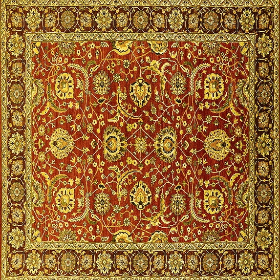 Ahgly Company Indoor Square Oriental Yellow Traditional Area Rugs, 3' Square