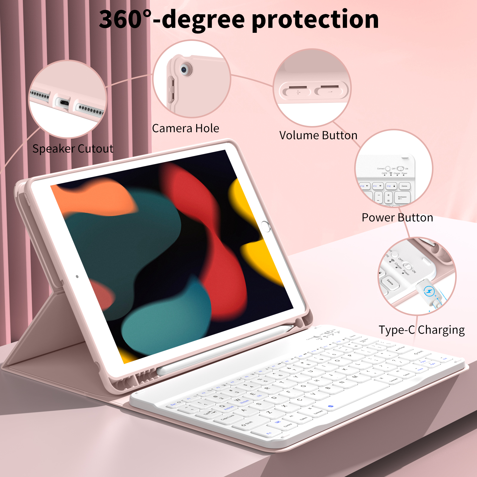 SZPSGC iPad Keyboard Case 10.2 Inch, Pink photo 7