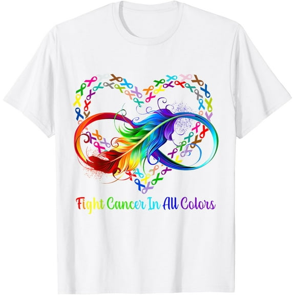 Fight cancer in all and every color rainbow ribbons heart T-ShirtMen's and women's pure cotton short-sleeved shirts