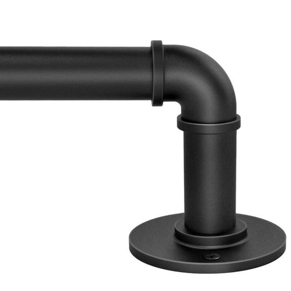 Heavy Duty 1 Inch Industrial Curtain Rod for Windows 35 to 75 Inches Adjustable Length, Blackout Wrap Around Drapery Rod for Indoor Outdoor Use, Black