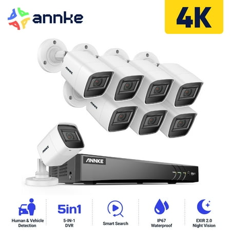 ANNKE 4K H265 8CH AI DVR Recorder with Human and Vehicle Detection 8MP Bullet Cameras with IP67 Weatherproof