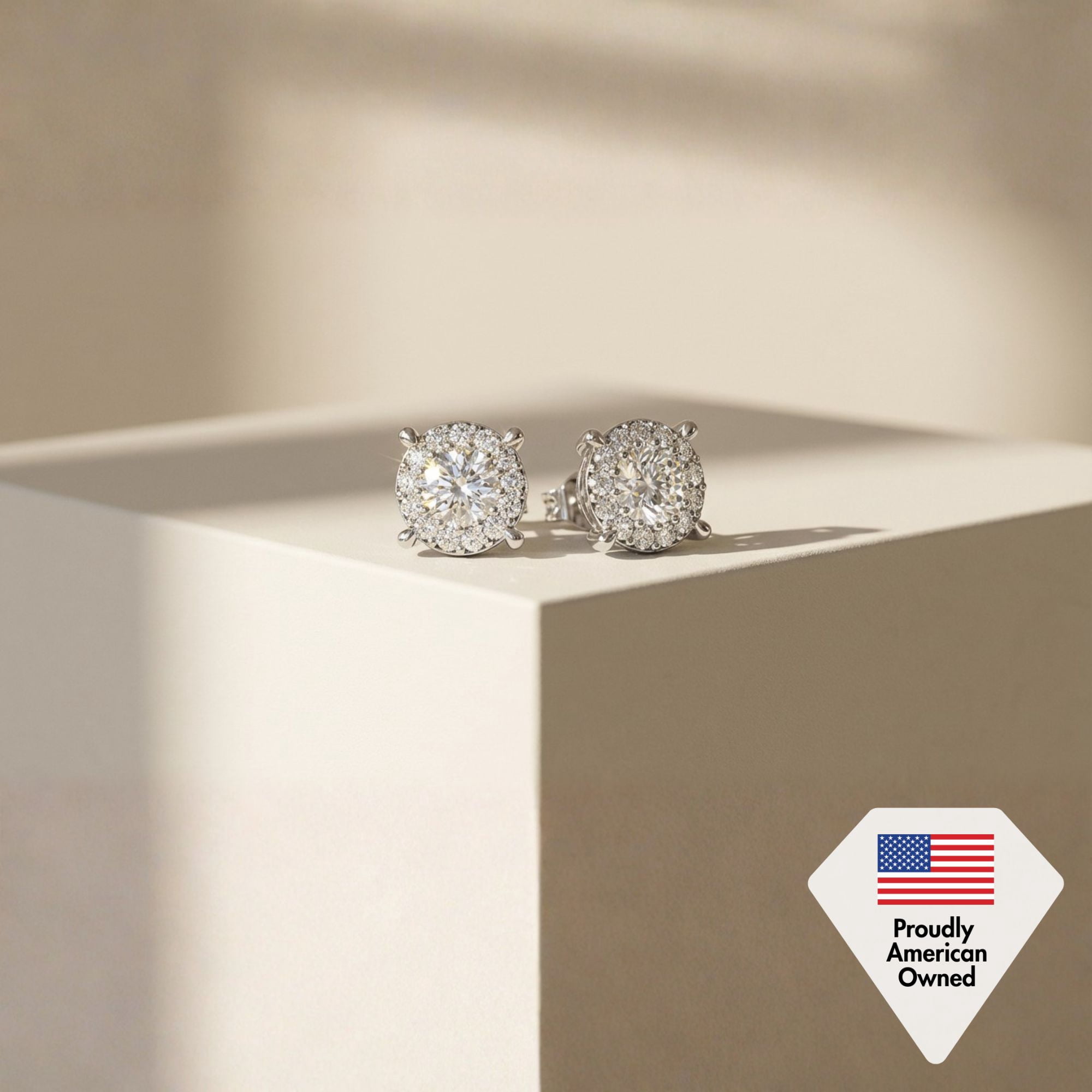 Cate & Chloe Raylee 18k White Gold Plated Halo Stud Earrings with Swarovski Crystals Gift for Women