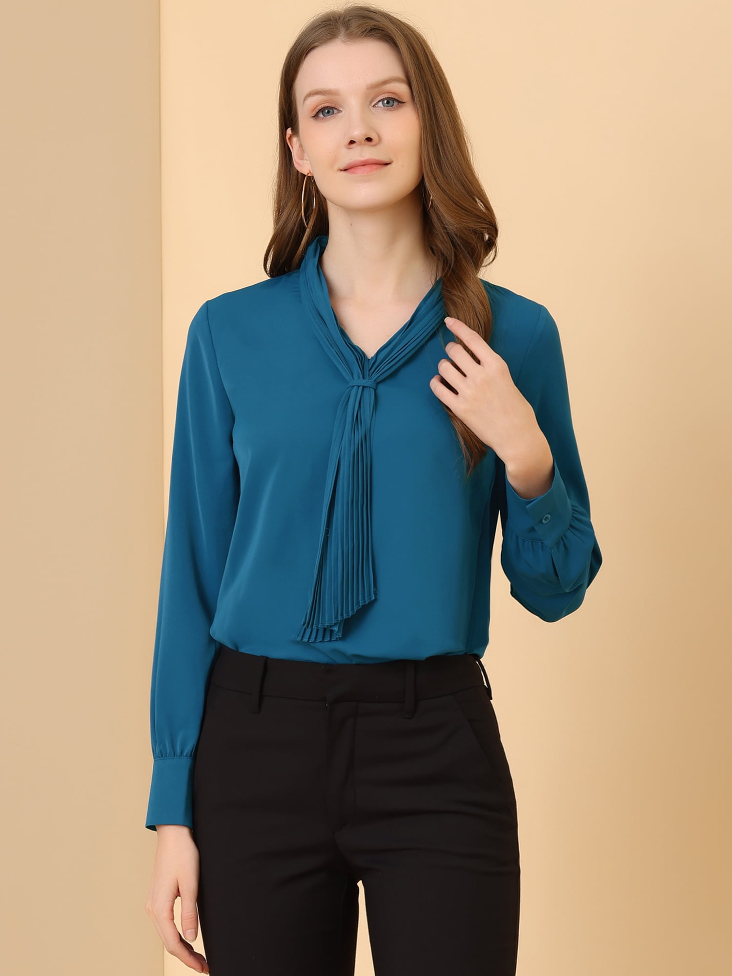 DARING DIVA Work Office Blouse Pleated Top Shirt XL Peacock Blue