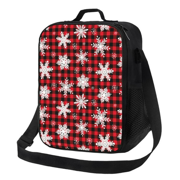 Fotbe Snowflake red plaid Lonchera Bolsa de Almuerzo para Hombres y Mujeres, Lonchera de Gran Capacidad, Bolsa de Almuerzo Reutilizable, Bolsa Térmica Aislante