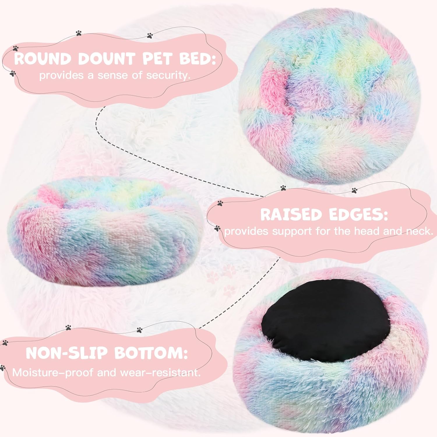 Dog Beds for Large Dogs, Donut Dog Bed with Blanket Attached, Calming Round Dog Bed Washable(20"/26"/35") Multicolor