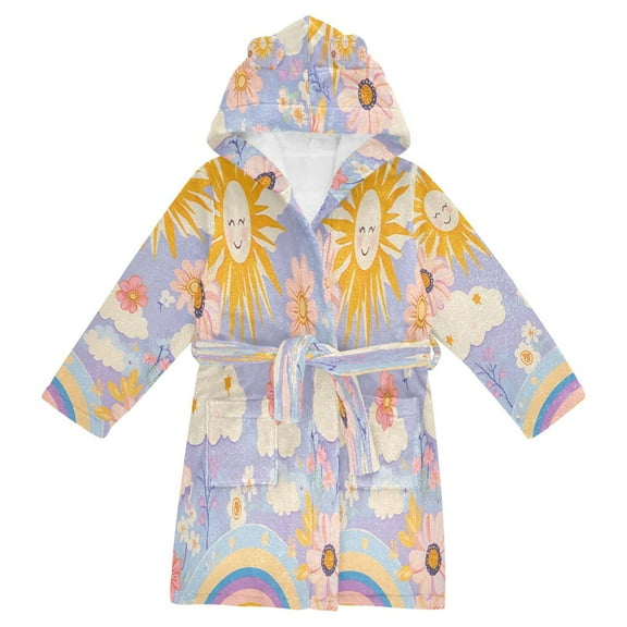 FORMRS Niños Bathrobe Unisex Hooded Robe Soft Plush Pajamas Sleepwear, Size 2-3T, Purple Clouds