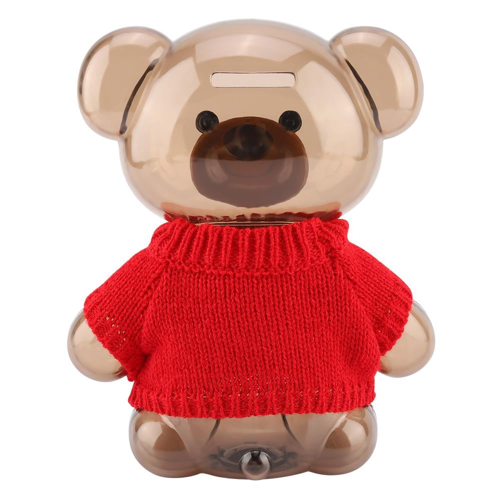 Cartoon Bear Piggy Bank – Transplastic Money Box For Kids, Red, 8.2x6.8 Inch, Fun Savings Bank For Coins & Bills