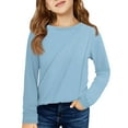 thumbnail image 2 of Drmagiyhm Girls Long Sleeve Shirts Size 10-12 Basic Solid Color Shirt Stylish Casual Crewneck T-Shirt Comfy Fall Tops Light Blue 5-6 Years, 2 of 4