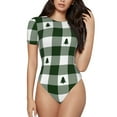 thumbnail image 1 of Fotbe Green White Lumberjack Plaid Body de Mujer con Cuello Redondo y Mangas Cortas, Sin Mangas Ajustado, Suave, Cómodo y Básico-Small, 1 of 7