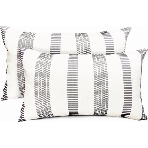 Decorative Throw Pillow Covers Set of 2 Light Gray Pillow Covers 12x20 inch Throw Pillows Linen Square Pillow Case,Farmhouse Modern Boho Striped Pillow Covers for Couch Sofa Outdoor
