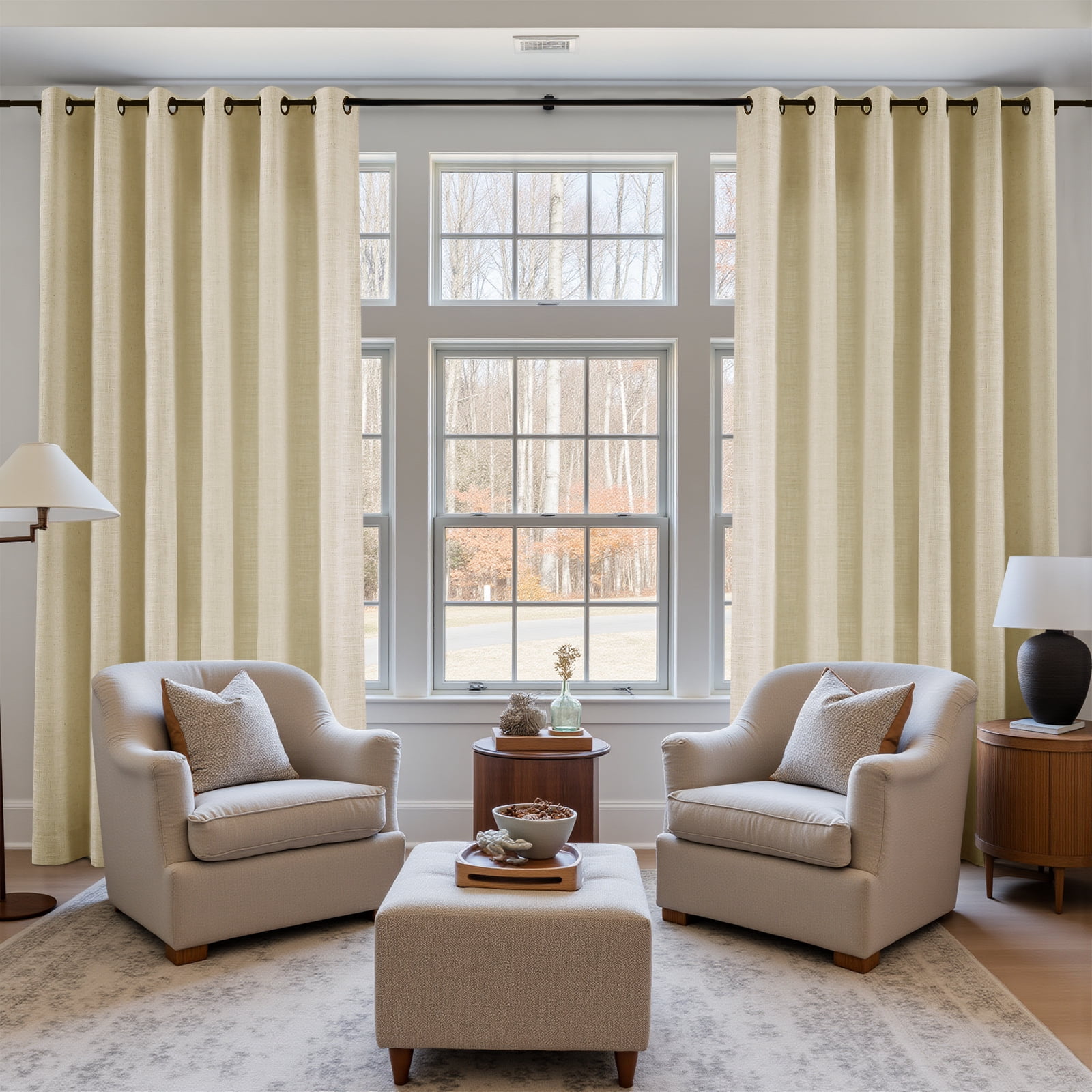 TWOPAGES Linen Blend Curtain 72 W X 84 L Inch Light Filtering Grommet Top Privacy Protection Drape for Patio Door, 1 Panel, Light Khaki