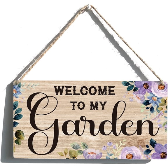 Welcome to My Garden Sign Gift Farmhouse Garden Wooden Hanging Sign Plaque Retro Wall Art Decor for Home Decoration 10x5 Inch