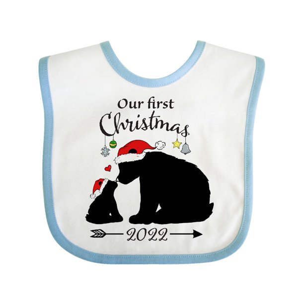 Babys First Christmas 2022 Our First Christmas Bears in Santa Hats with Ornaments 2022 Baby Bib