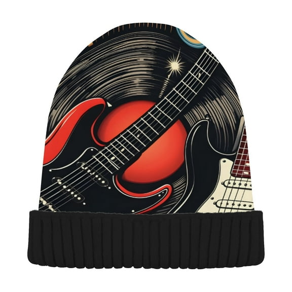 JSTEL Guitar Music Beanie for Women Men Winter Hat Reversible Skull Knit Cap