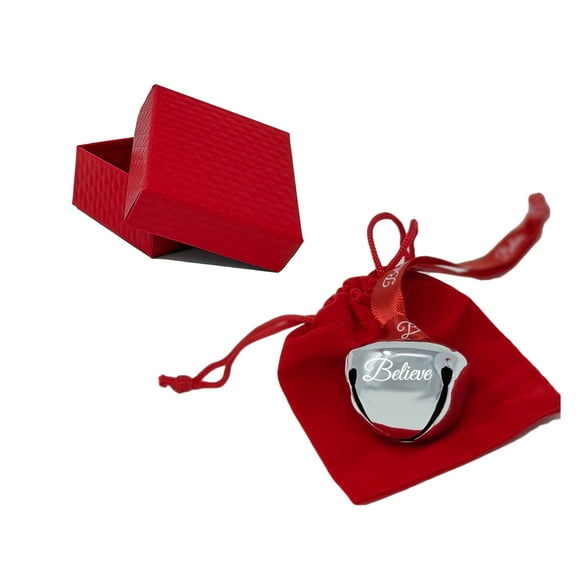 Believe Christmas Bell with Velvet Bag - Polar Express Bell and Believe Ribbon, Christmas Gift and Ornament Decoration - Silver Bell